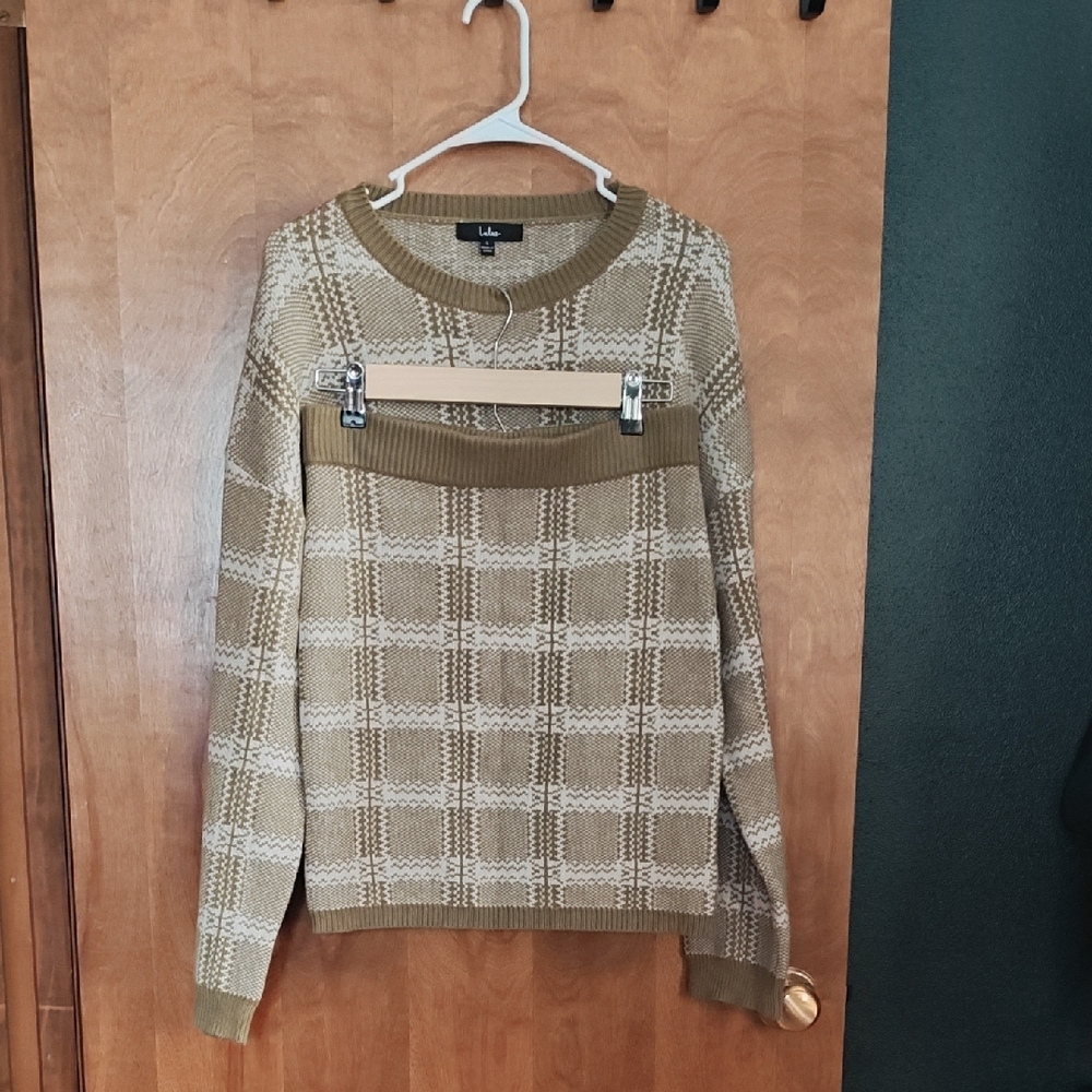 Lulu's Olive Green Plaid Bodycon Sweater/Skirt Set